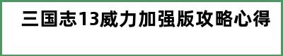 三国志13威力加强版攻略心得