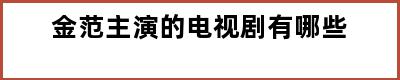 金范主演的电视剧有哪些